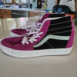Vans Women's Pink and Black High-Top Sneakers